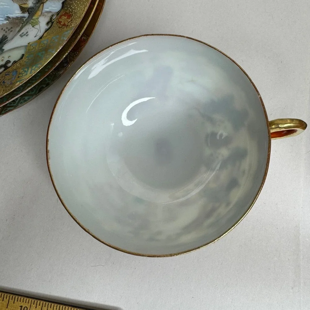 Vintage 5-Pc Kutani Japanese Eggshell Porcelain Teacup & Bread‎ Plates Gold Gilt